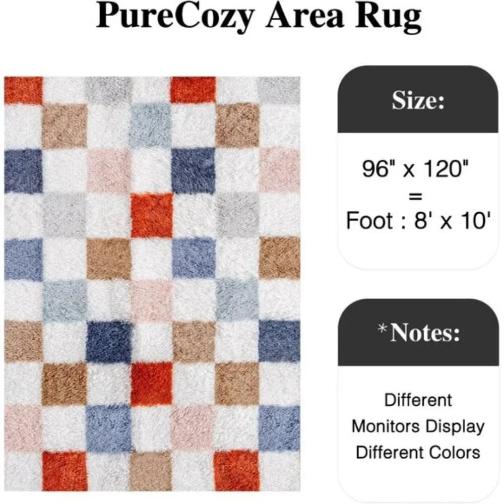 New 8x10 Checkered Rainbow Rug, Washable, Non-Slip, Super Soft Fluffy Carpet
